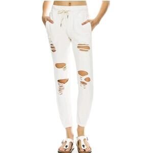 NSF Women's Sweatpants Size P (XS) Sayde Slouchy Off White Distroy Casual #4